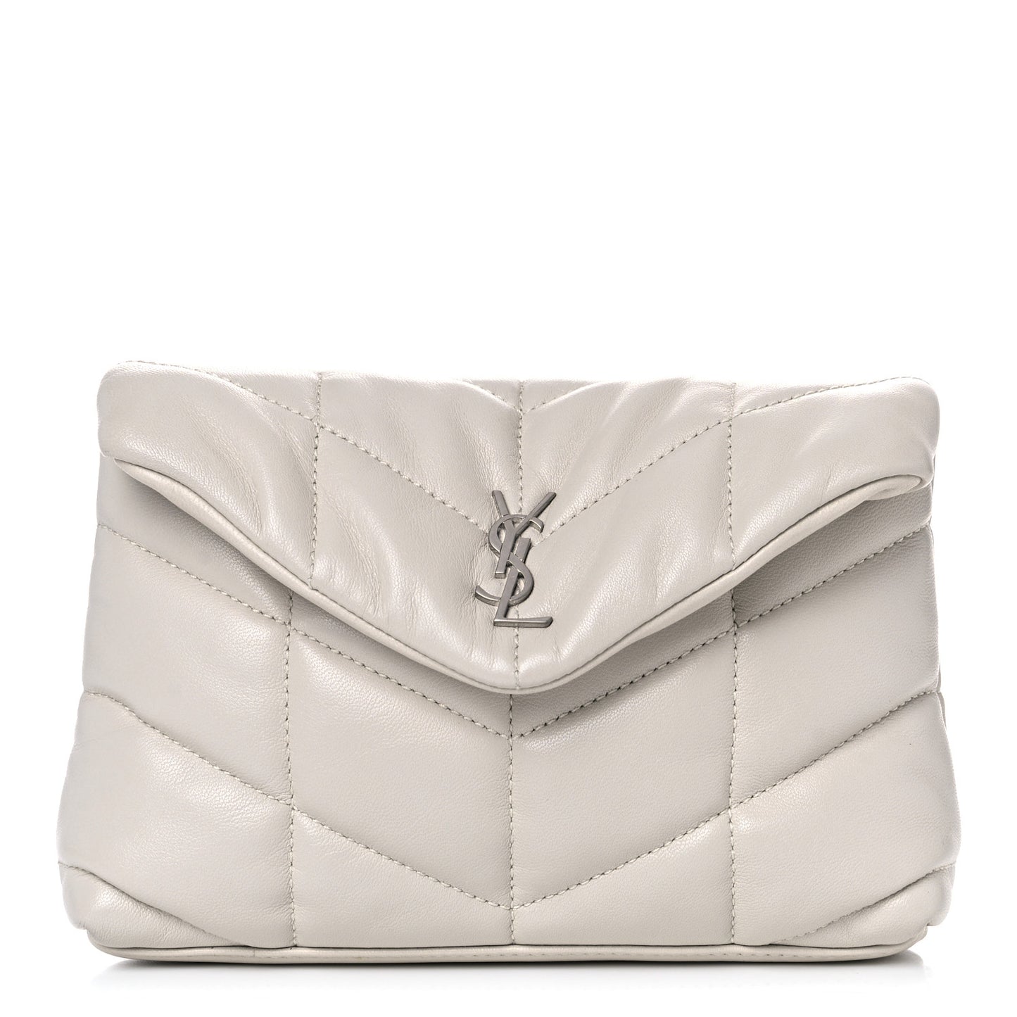 Lambskin Monogram Loulou Puffer Pouch Clutch Crema Soft