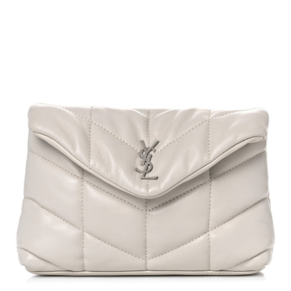 Saint Laurent Lambskin Monogram Loulou Puffer Pouch Clutch Crema Soft 2 of 11