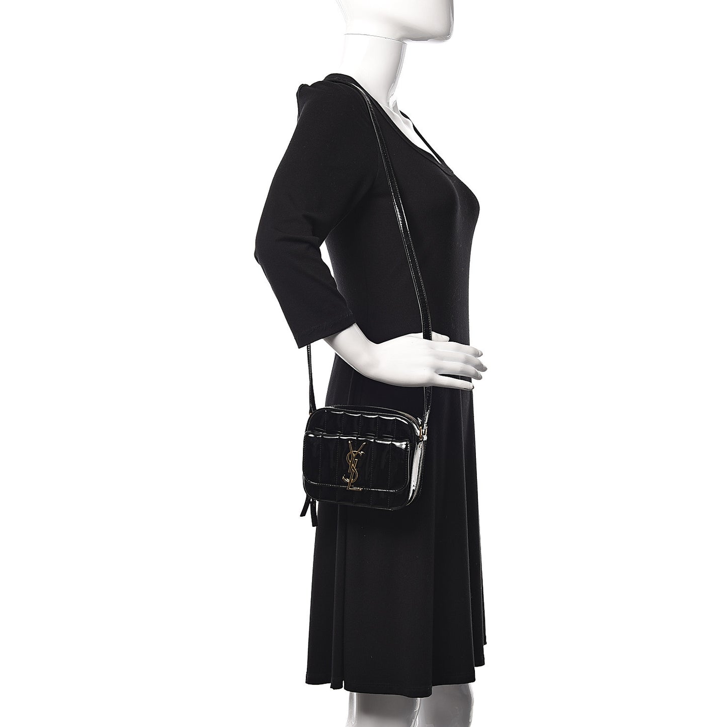 Patent Matelasse Monogram Toy Vicky Camera Bag Black