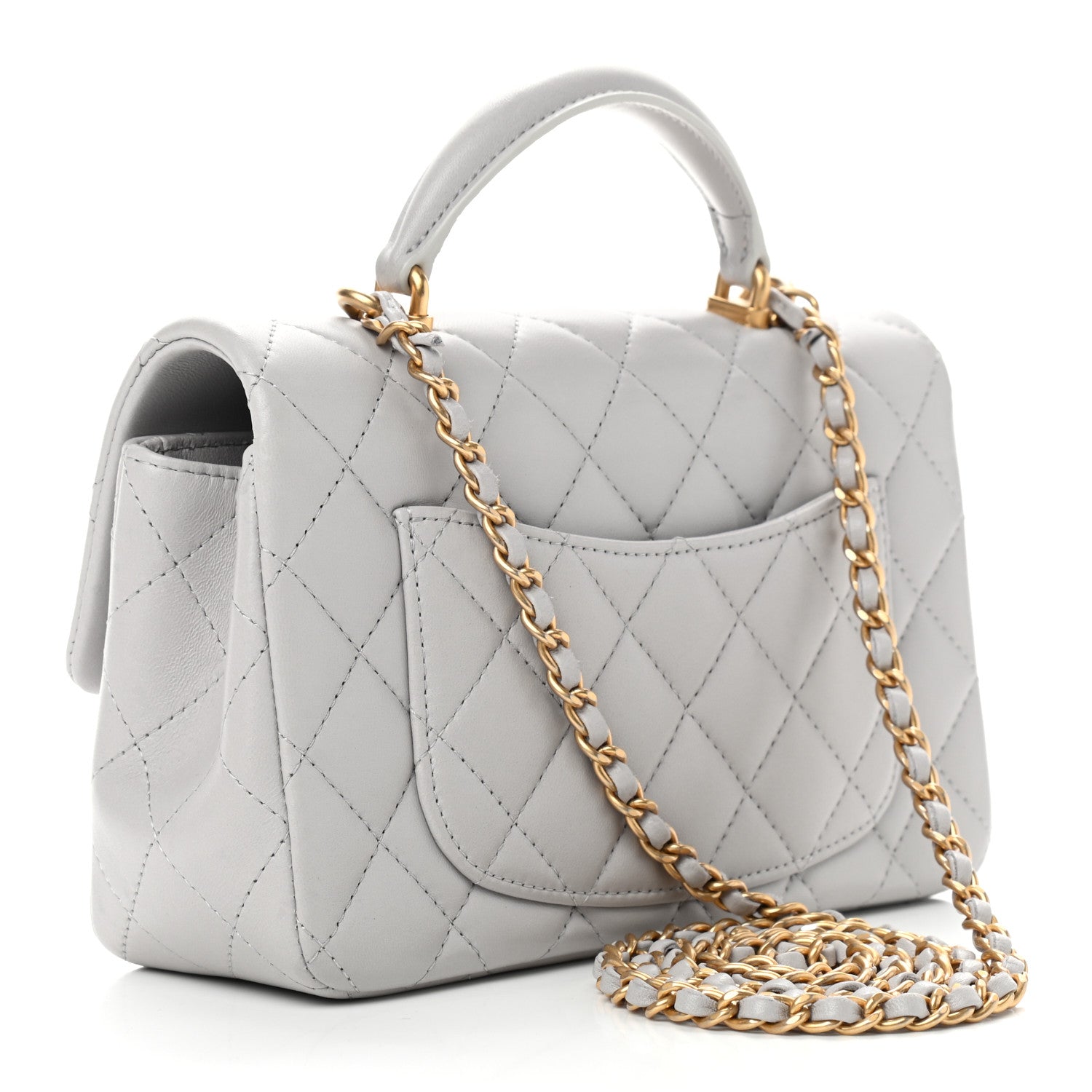 Chanel Lambskin Quilted Mini Top Handle Rectangular Flap Grey 3 of 11
