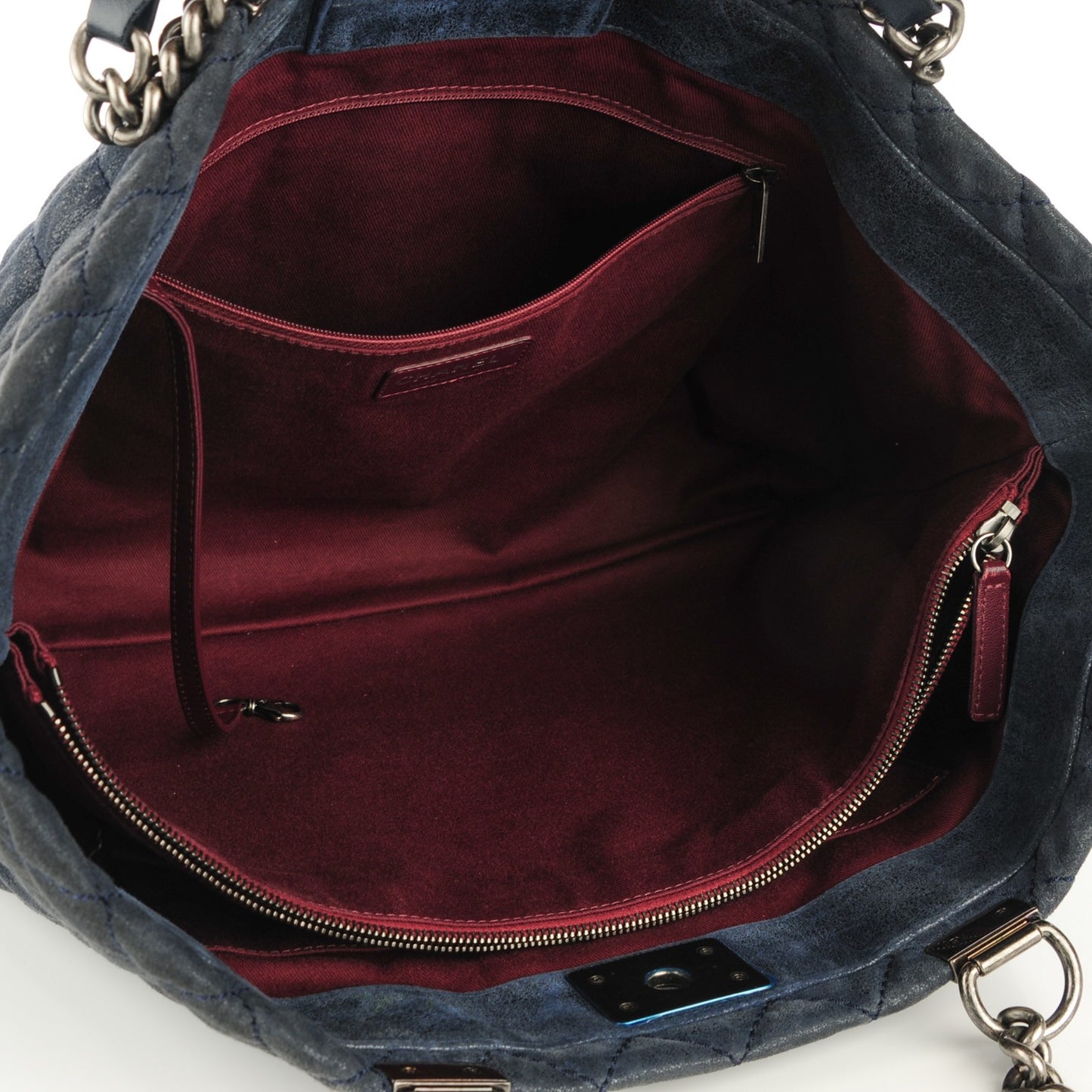 Iridescent Calfskin Quilted Large Gentle Boy Shopping Tote Navy