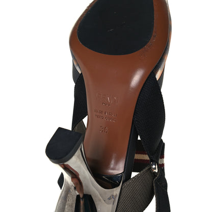 Fendi Technical Mesh FF Colibri 85mm Slingback Pumps 36 Tobacco Moro Bordeaux Black Militare 8 of 10