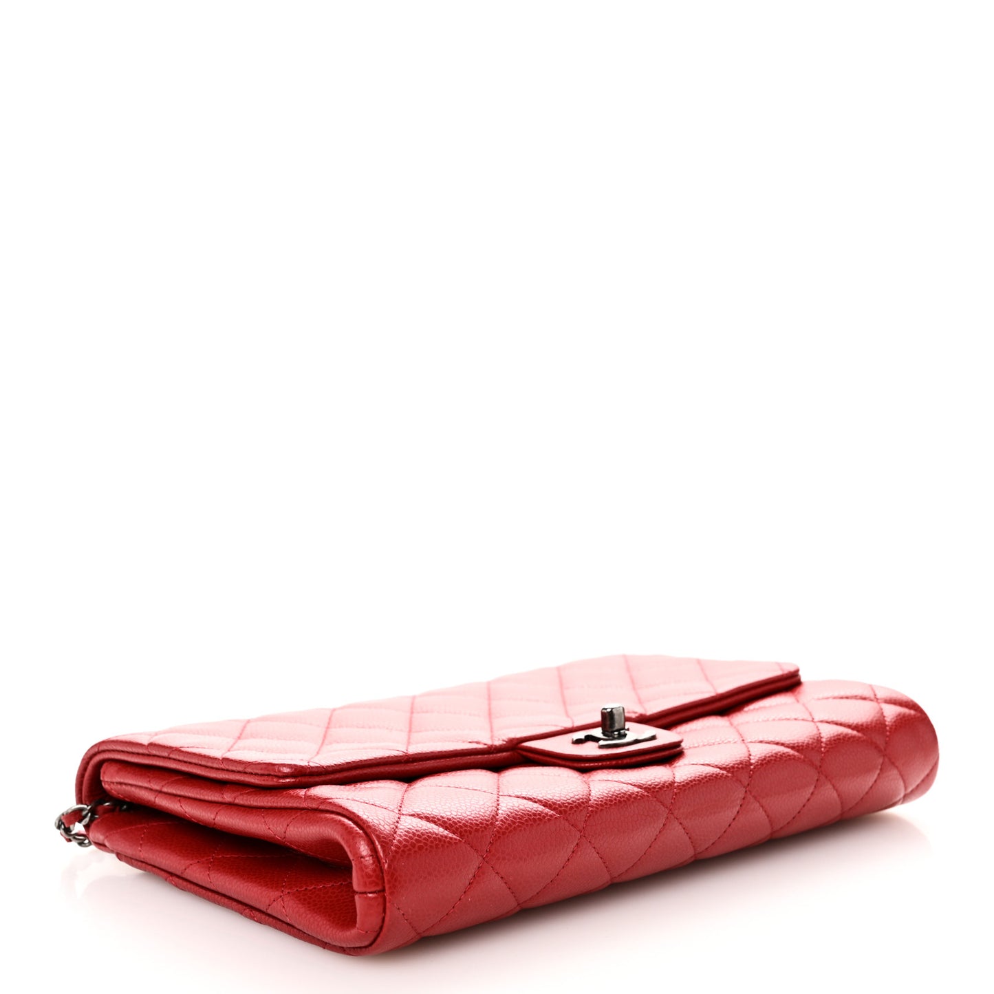 Caviar Quilted Clutch With Chain Flap Red