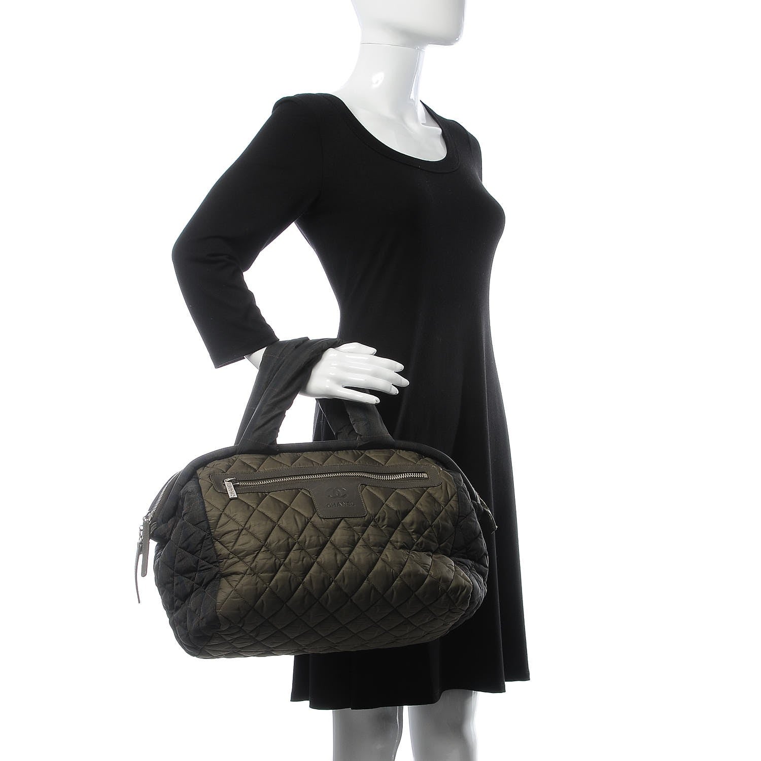 Chanel Nylon Quilted Coco Cocoon Bowler Khaki 2 of 14