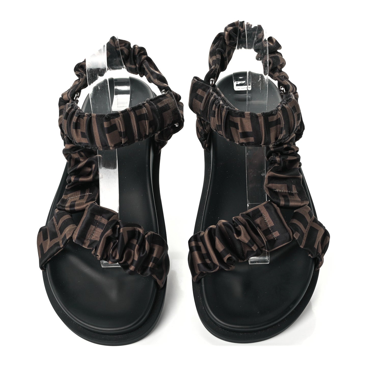 Satin FF Ruched Sandals 39 Tobacco Black