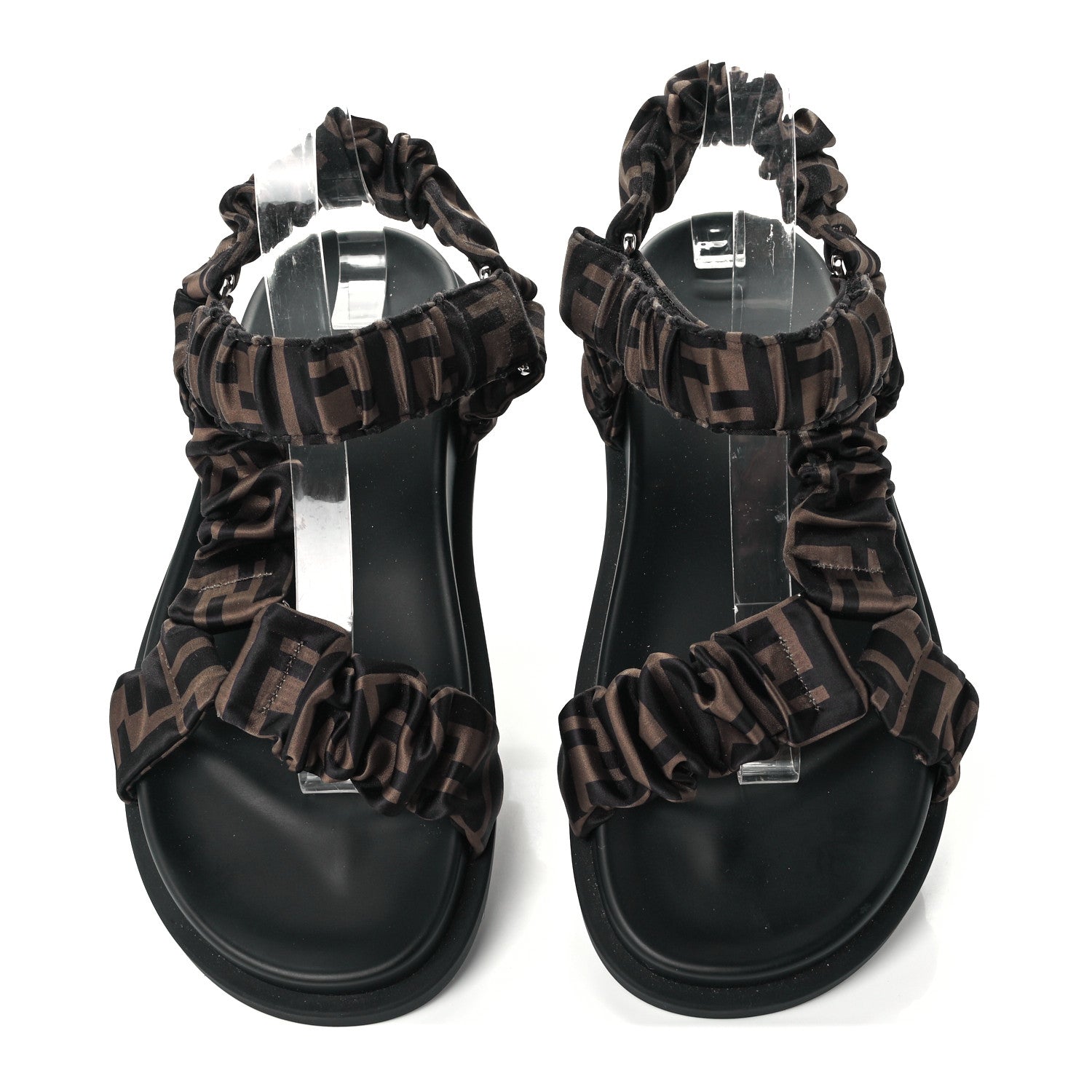 Fendi Satin FF Ruched Sandals 39 Tobacco Black 4 of 10