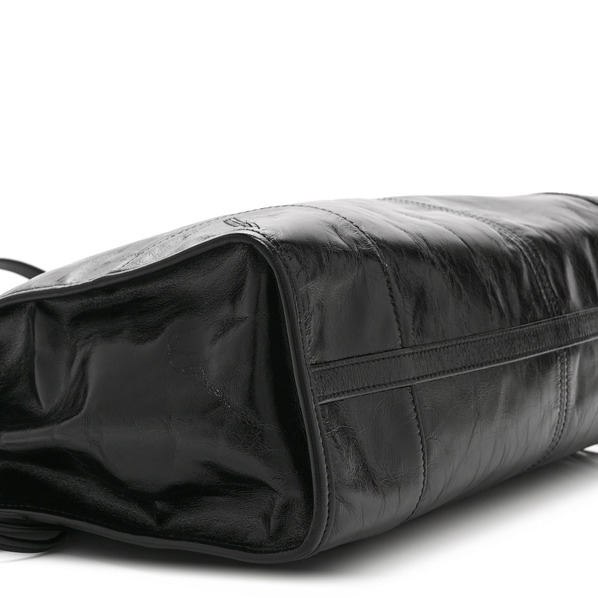 Glossy Calfskin Triangle Large Bonnie Shoulder Bag Black