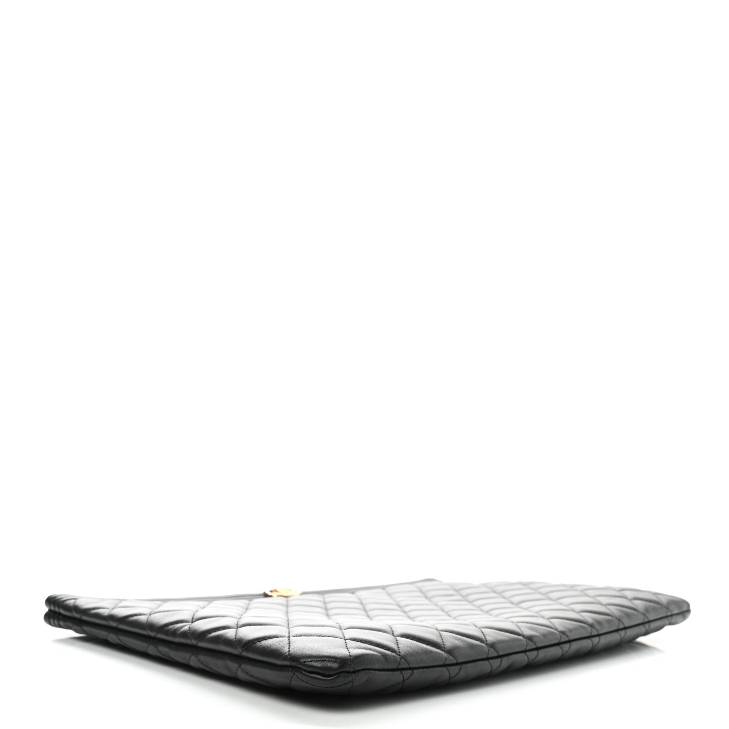 Lambskin Quilted Large Boy Zip Pouch Black