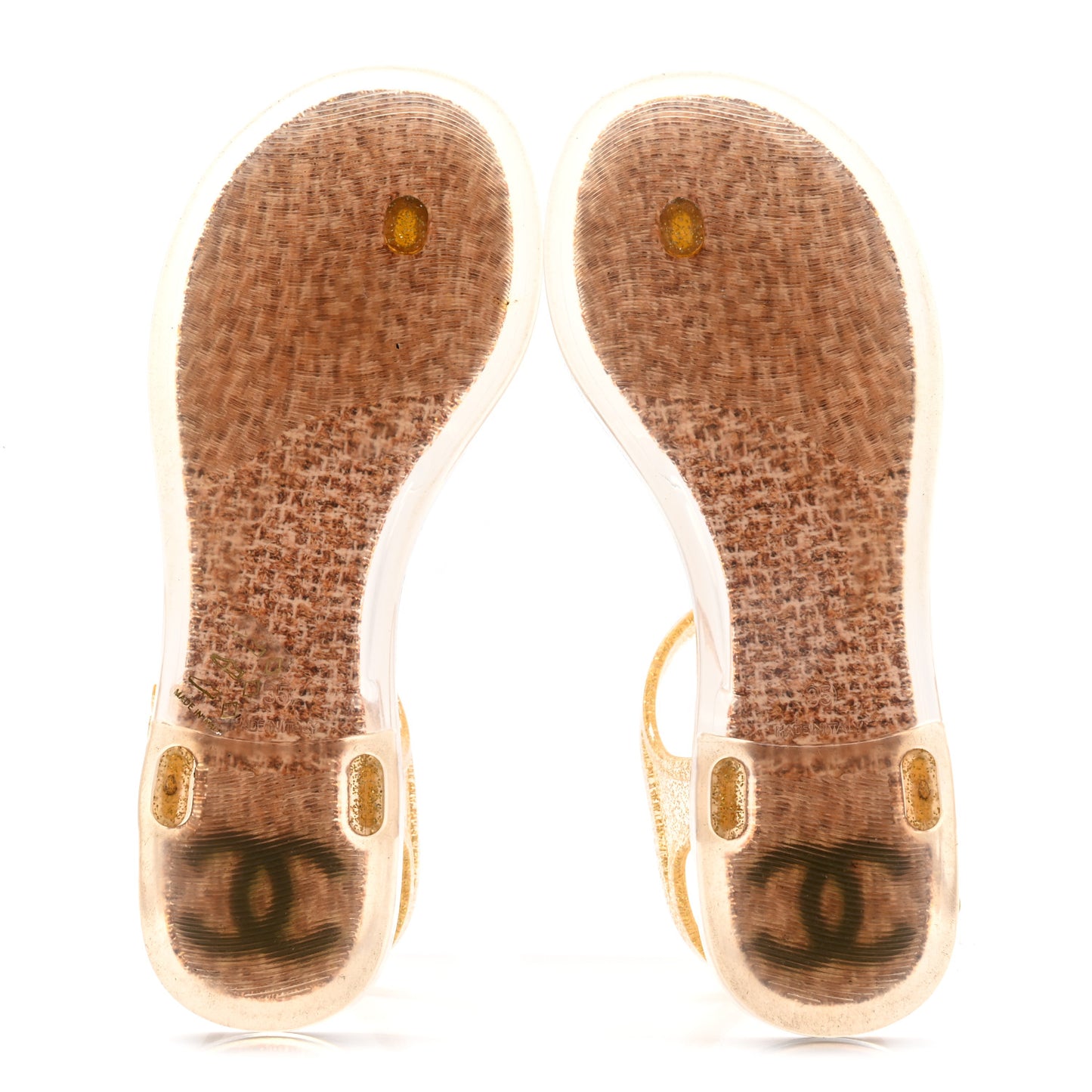 Jelly Camellia Glitter Thong Sandals 35 Beige