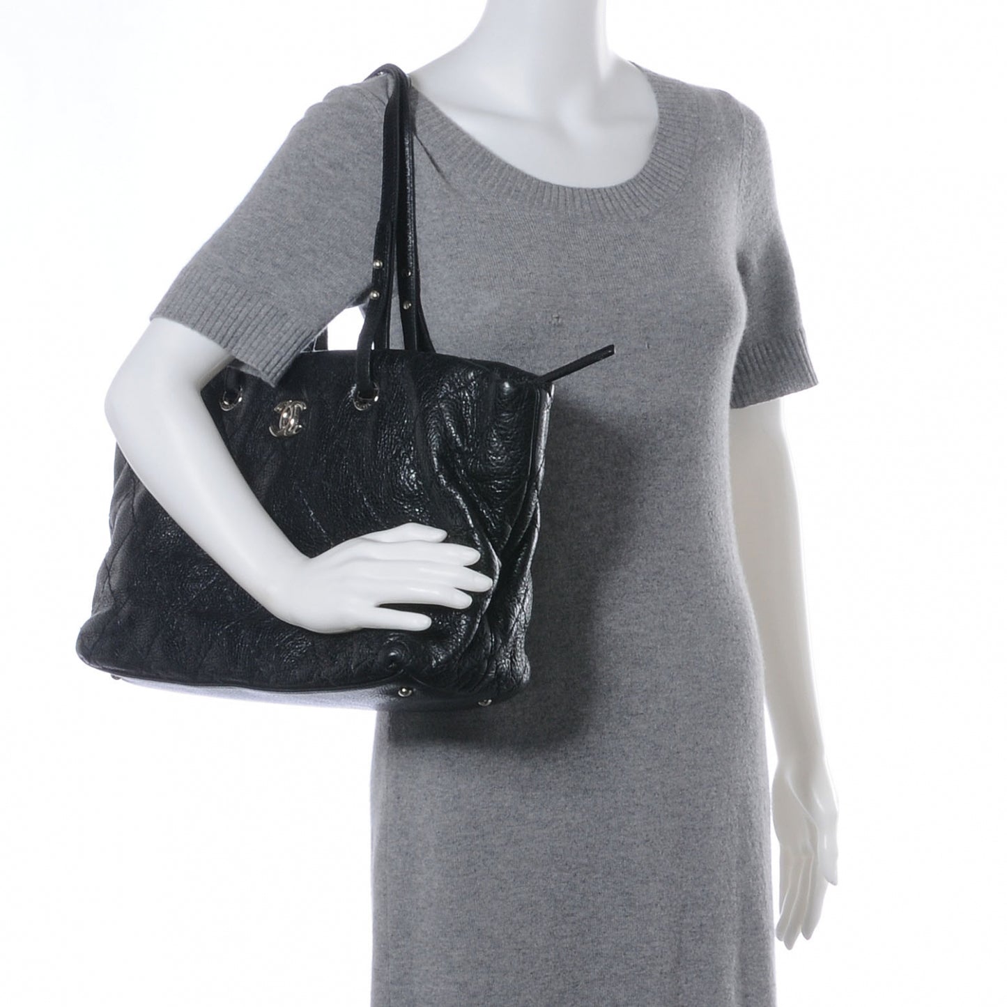 Glazed Calfskin Large On The Road Tote Black