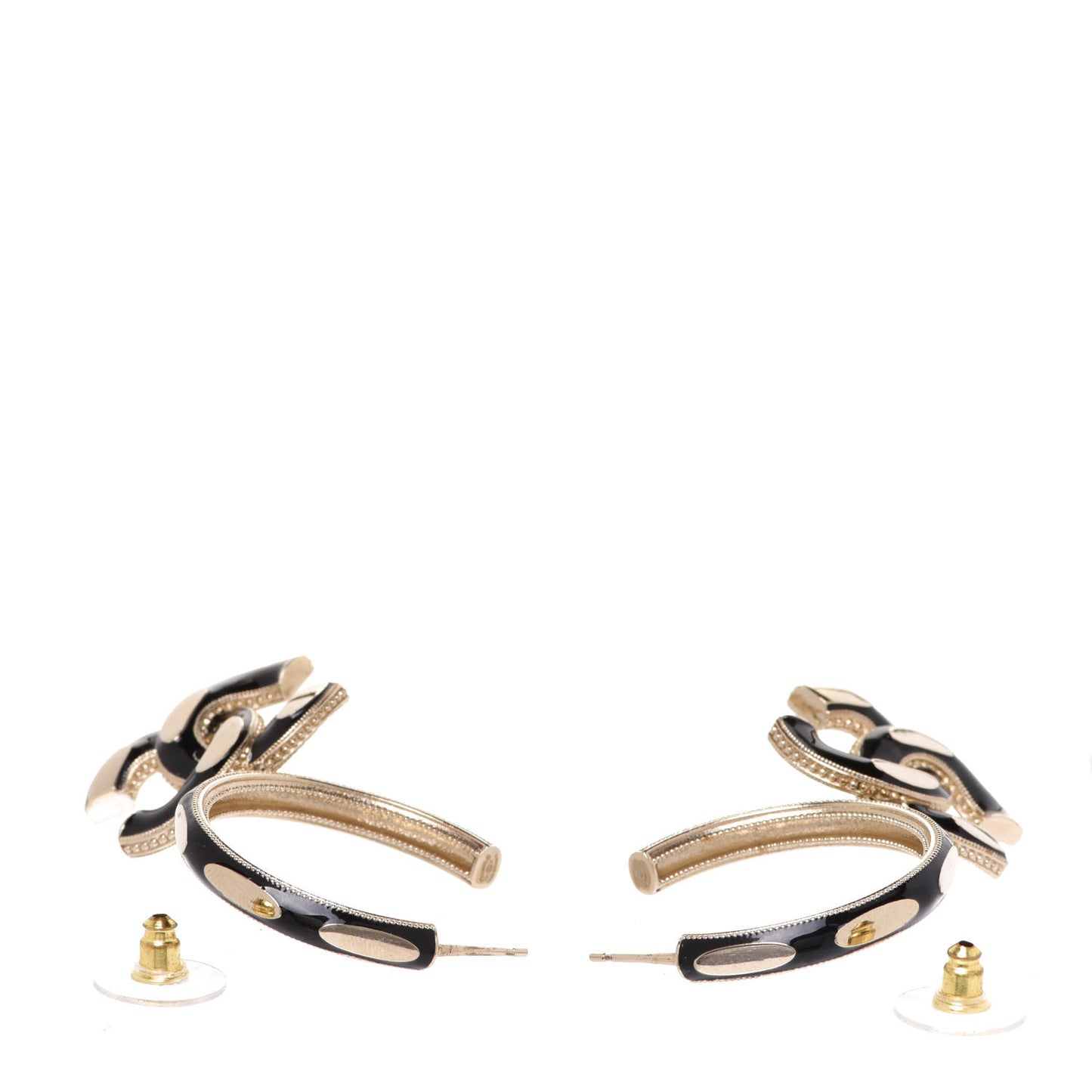 Enamel CC Drop Earrings Black Gold