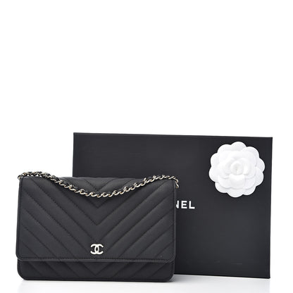 Chanel Caviar Chevron Quilted Wallet On Chain WOC Black 13 of 13