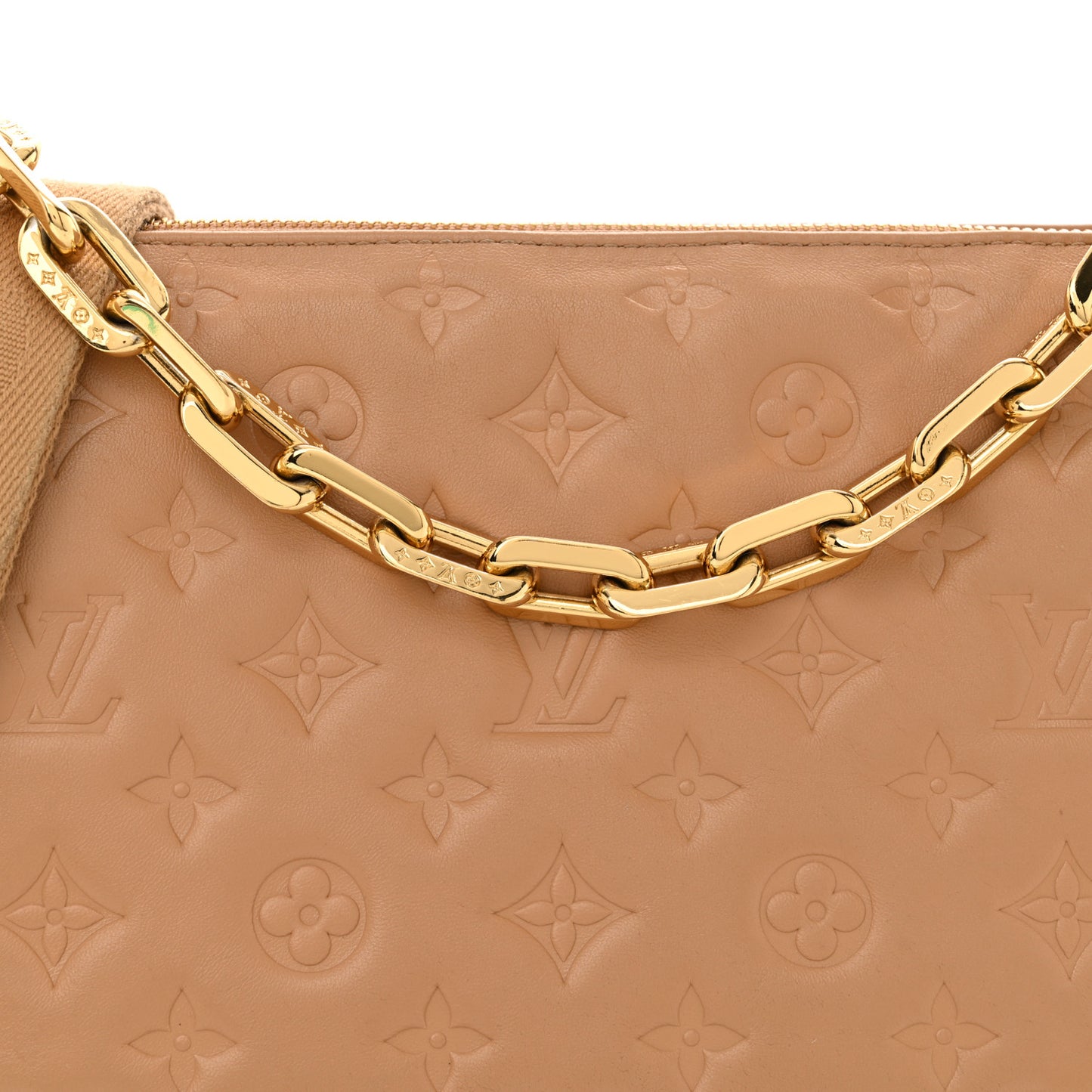 Lambskin Embossed Monogram Coussin PM Camel