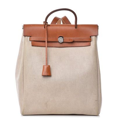 Hermes Toile Vache Calfskin Herbag 30 PM Backpack Natural 1 of 16