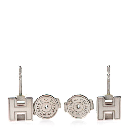 Hermes Palladium Lacquered Cage d'H Earrings Orange Sature 3 of 3