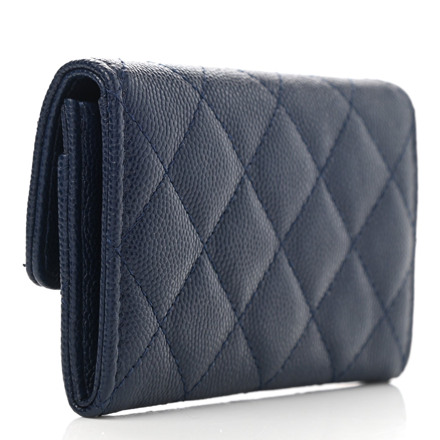 Caviar Quilted Crystal CC Flap Card Holder Navy Blue