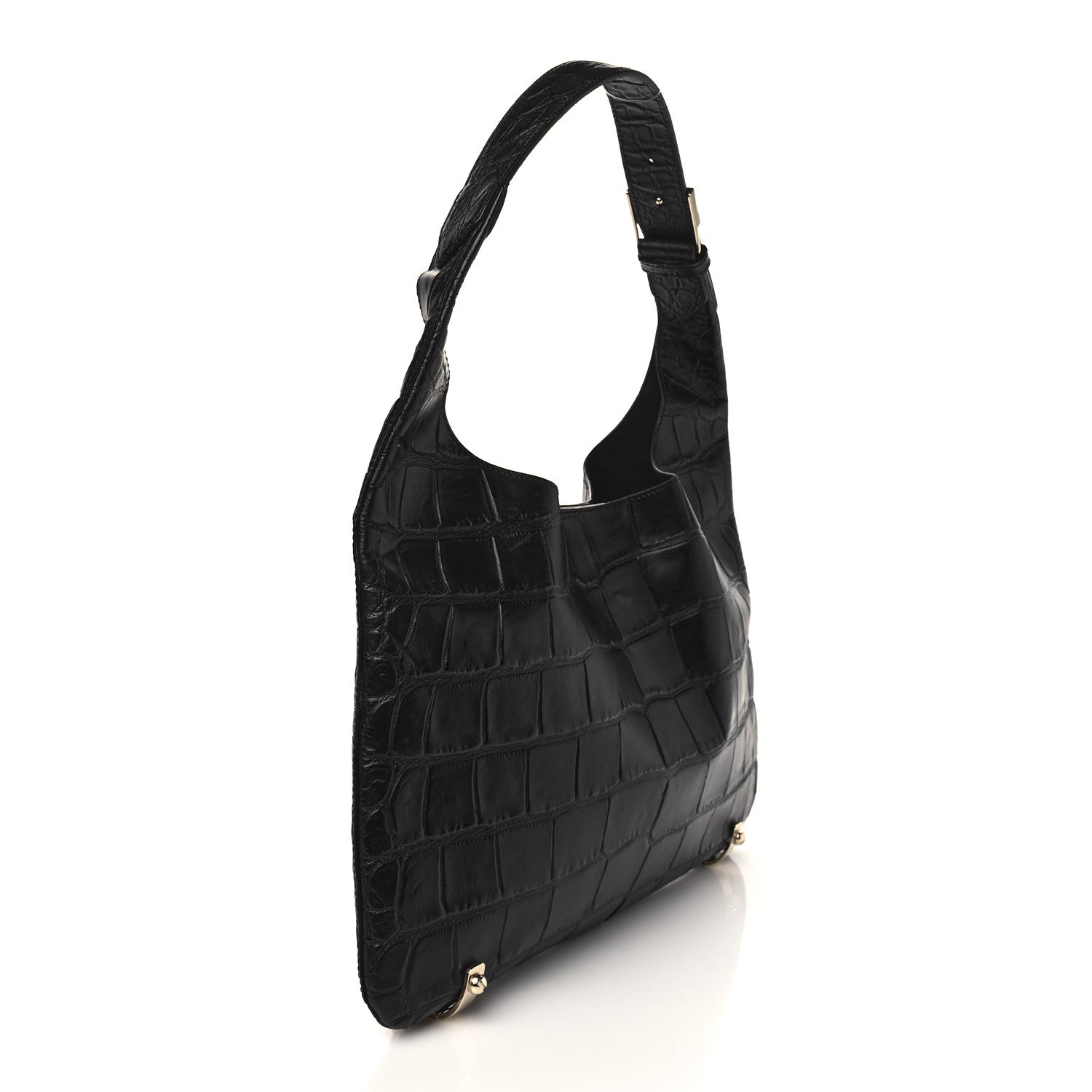 Givenchy Calfskin Crocodile Embossed Small HDG Hobo Bag Black 2 of 8