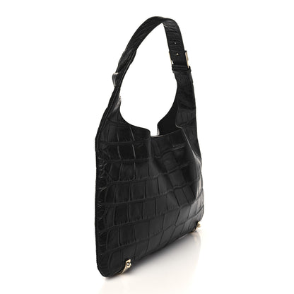 Givenchy Calfskin Crocodile Embossed Small HDG Hobo Bag Black 2 of 8