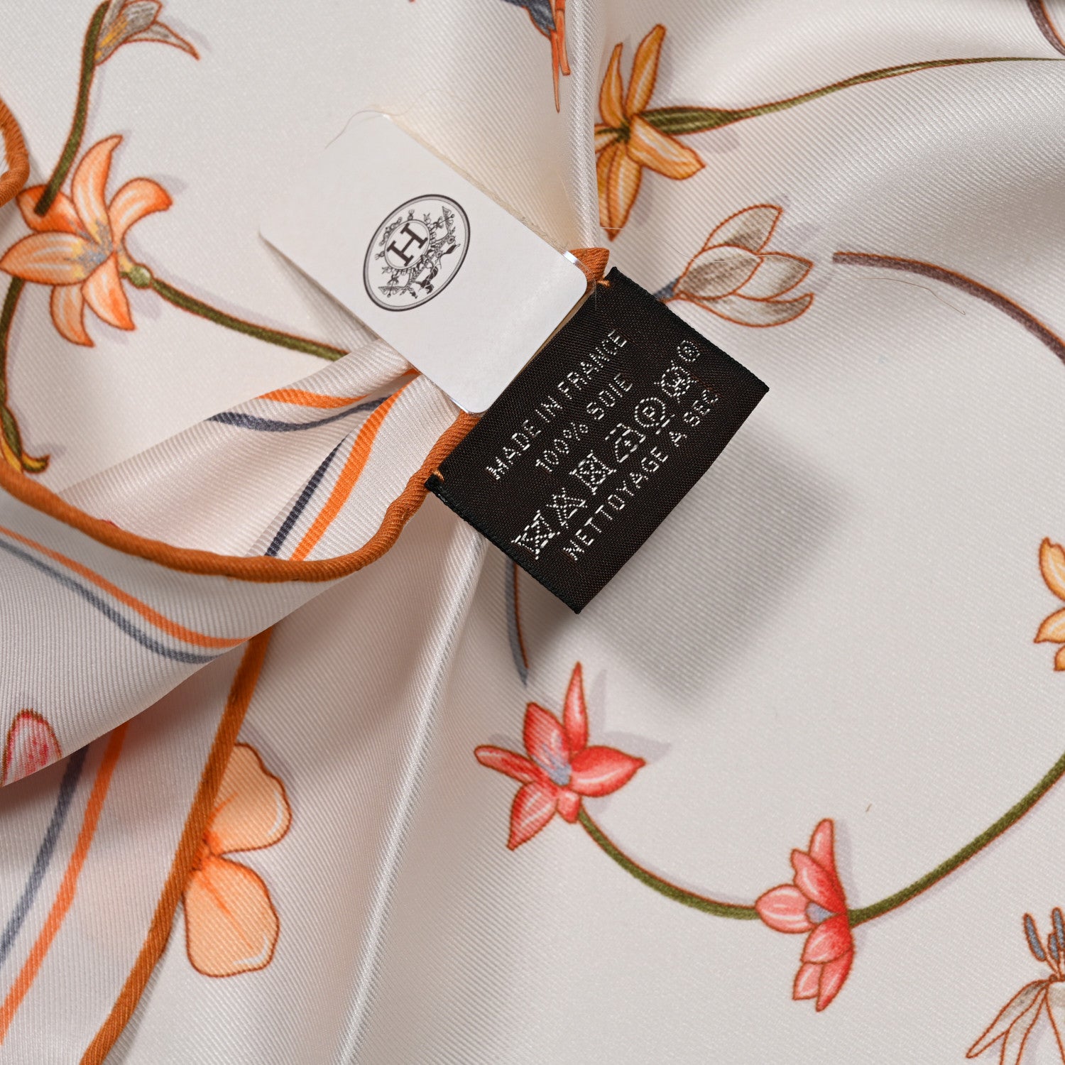 Hermes Silk I Like Flowers Scarf 90 Creme Orange Brun 1700498
