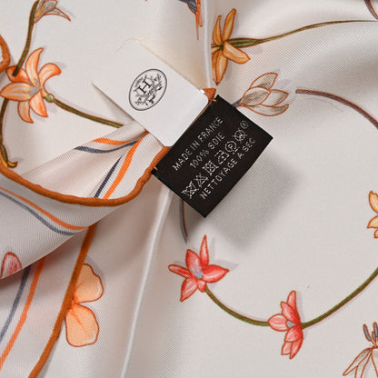 Hermes Silk I Like Flowers Scarf 90 Creme Orange Brun 3 of 5