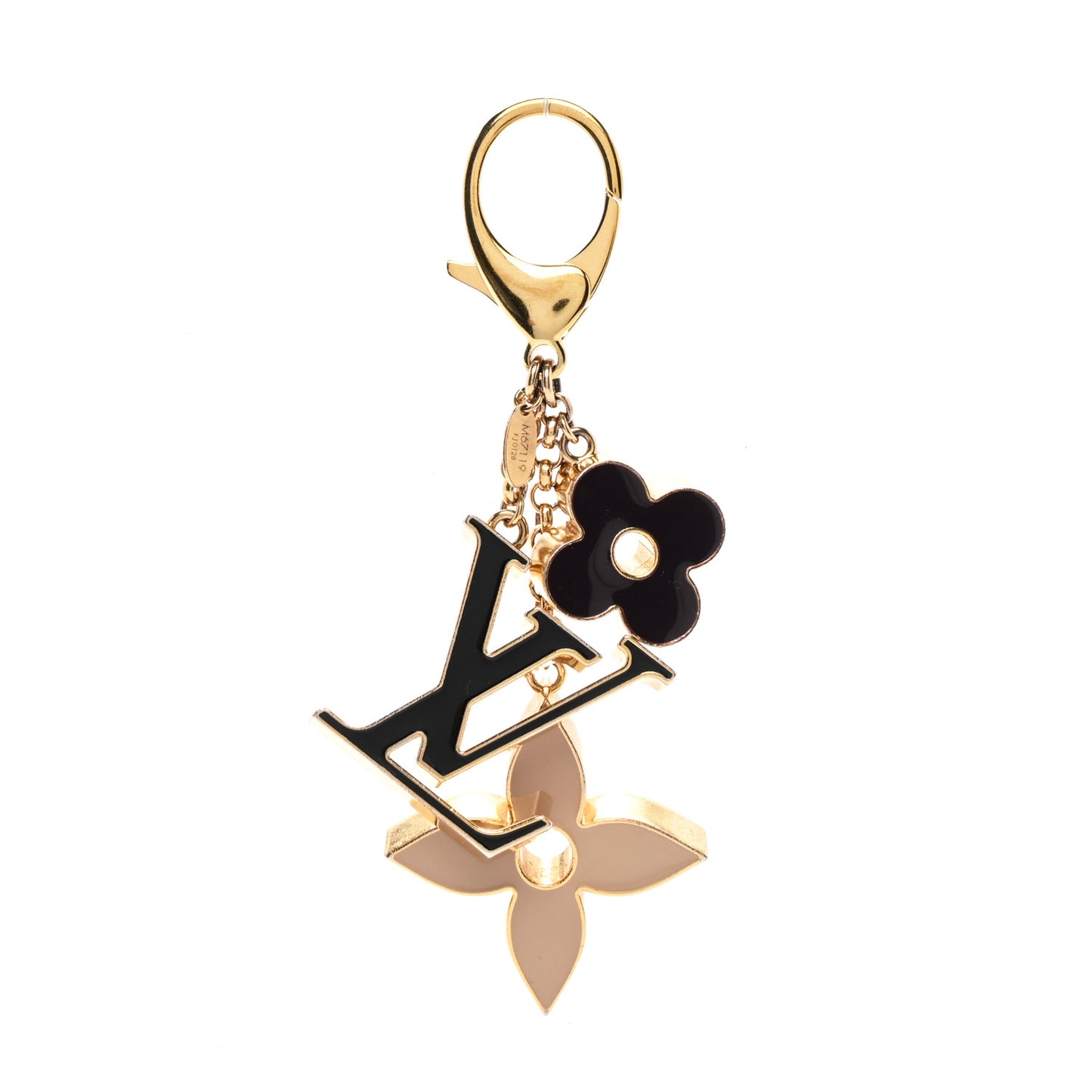 Metal Enamel Fleur De Monogram Bag Charm Dore