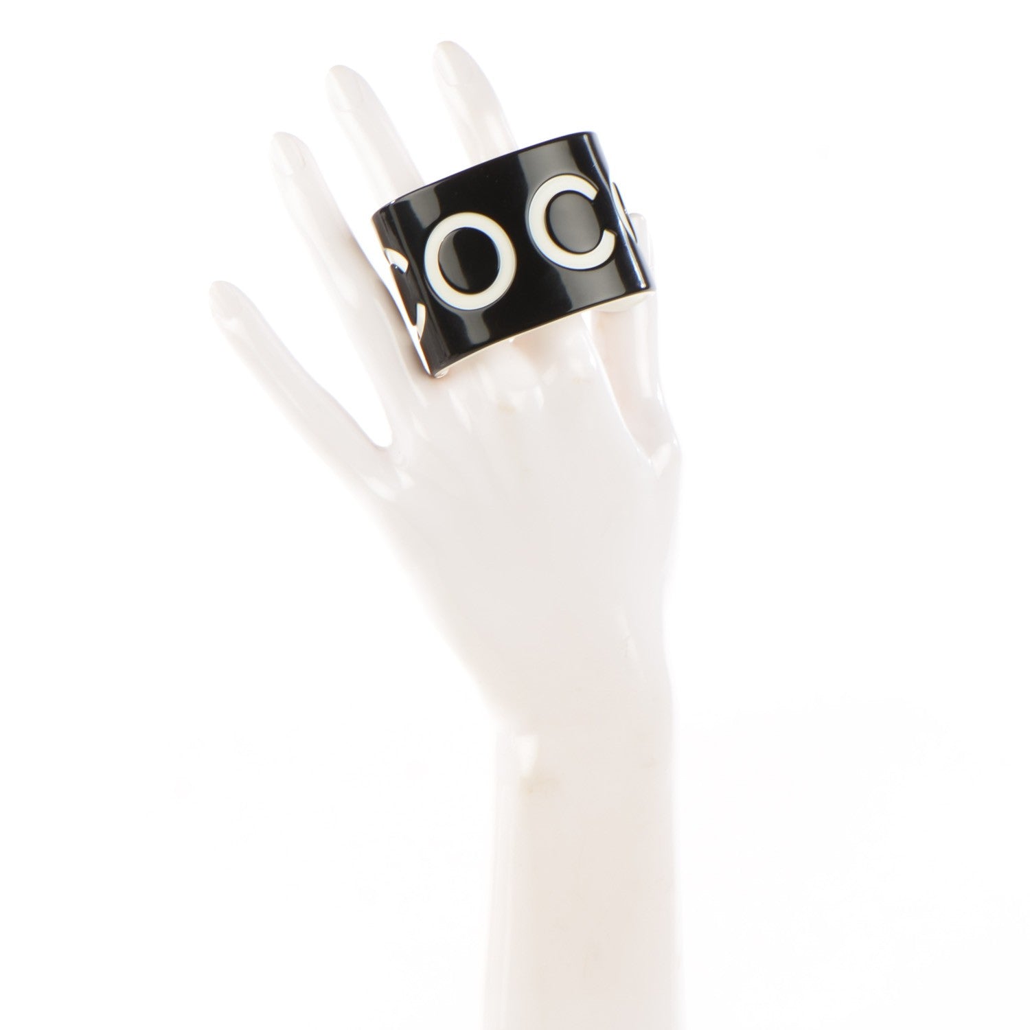Chanel Resin Coco Wide Cuff Black White 2 of 5