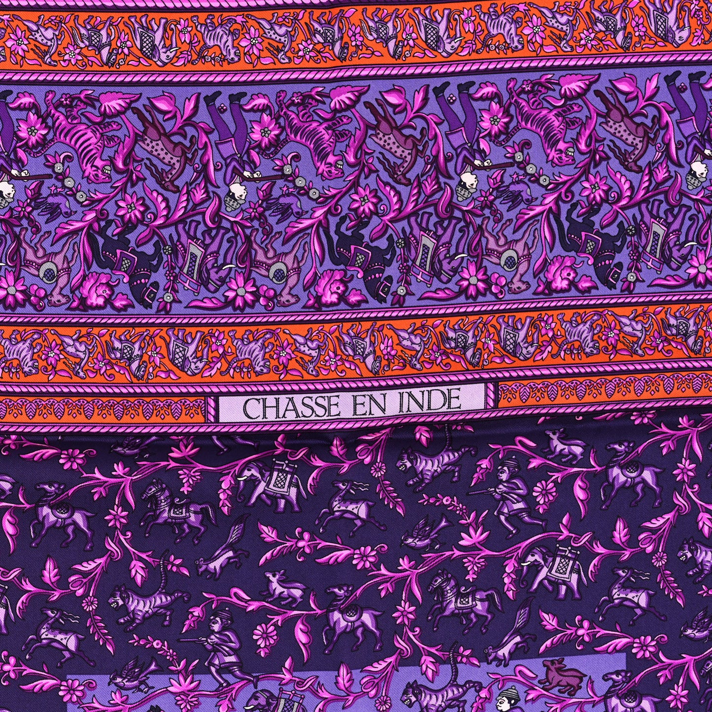 Silk Chasse en Inde Scarf 90 Violet Orange Rose Indien