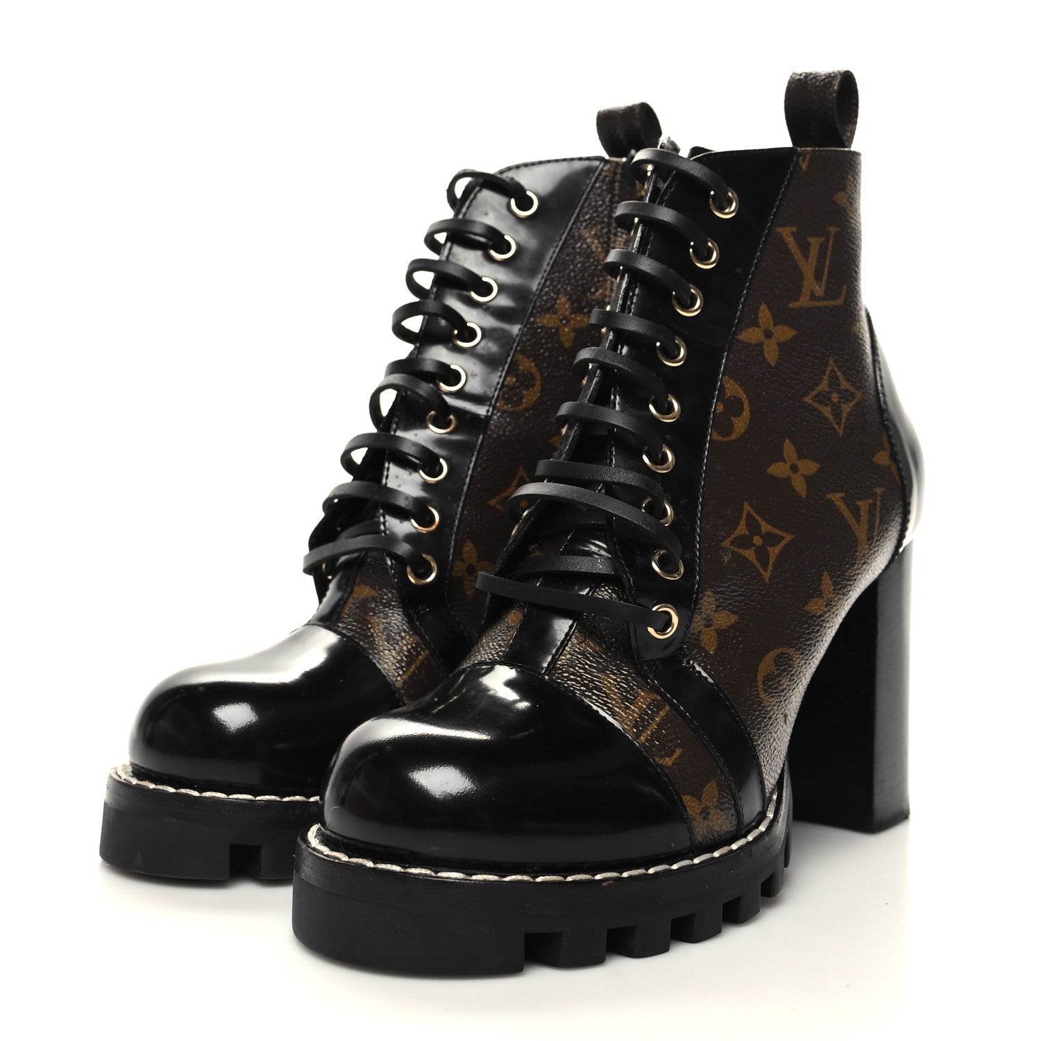Louis Vuitton Patent Calfskin Monogram Star Trail Ankle Boots 38 Black 3 of 8