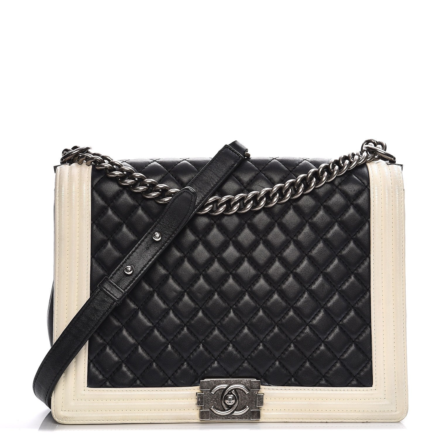 Chanel Lambskin Quilted Large Boy Flap Black White 1 of 18