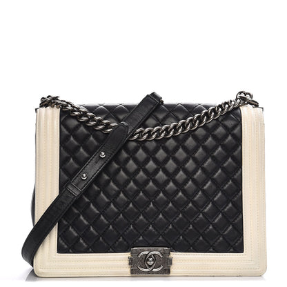 Chanel Lambskin Quilted Large Boy Flap Black White 1 of 18