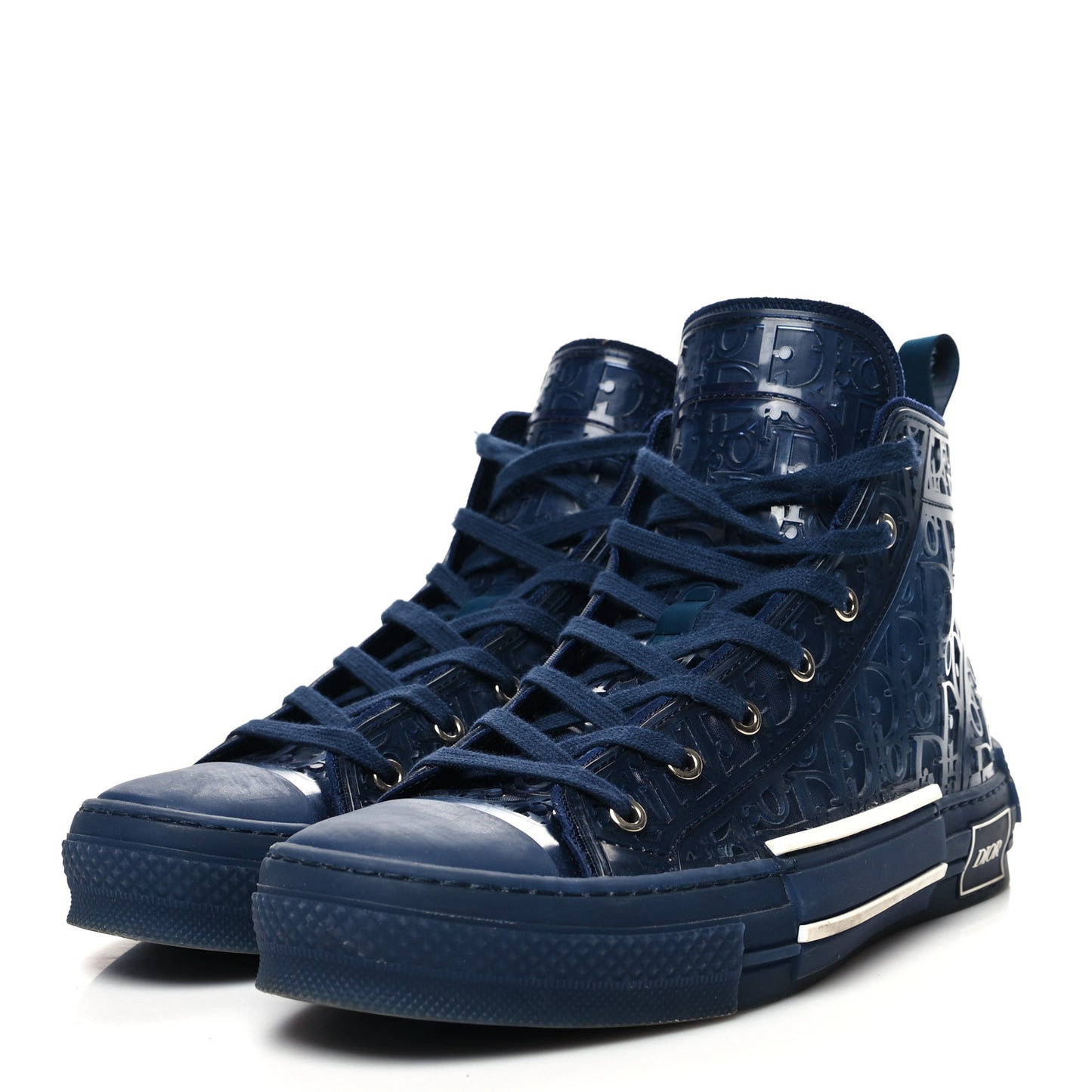Transparent Canvas Raised Oblique Mens B23 High Top Sneakers 43 Blue