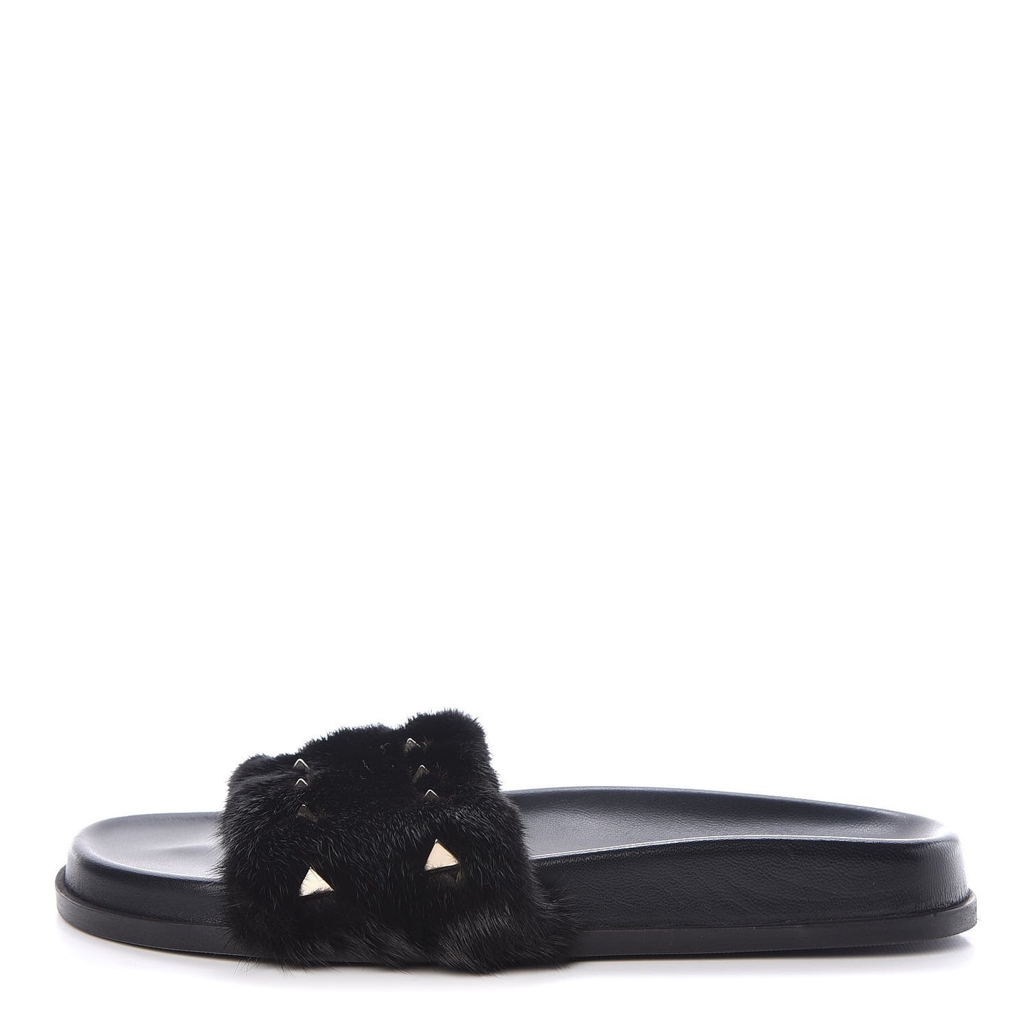 Mink Fur Rockstud Slide Sandals 38 Black