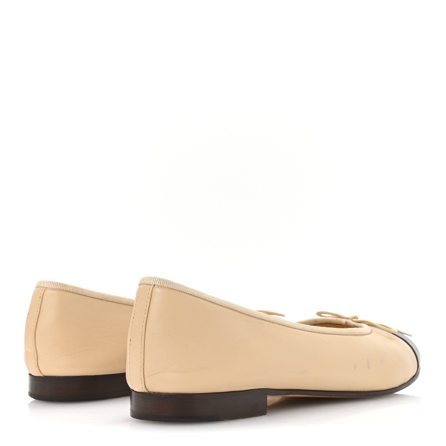Chanel Lambskin Cap Toe CC Ballerina Flats 39.5 Beige Black 5 of 8