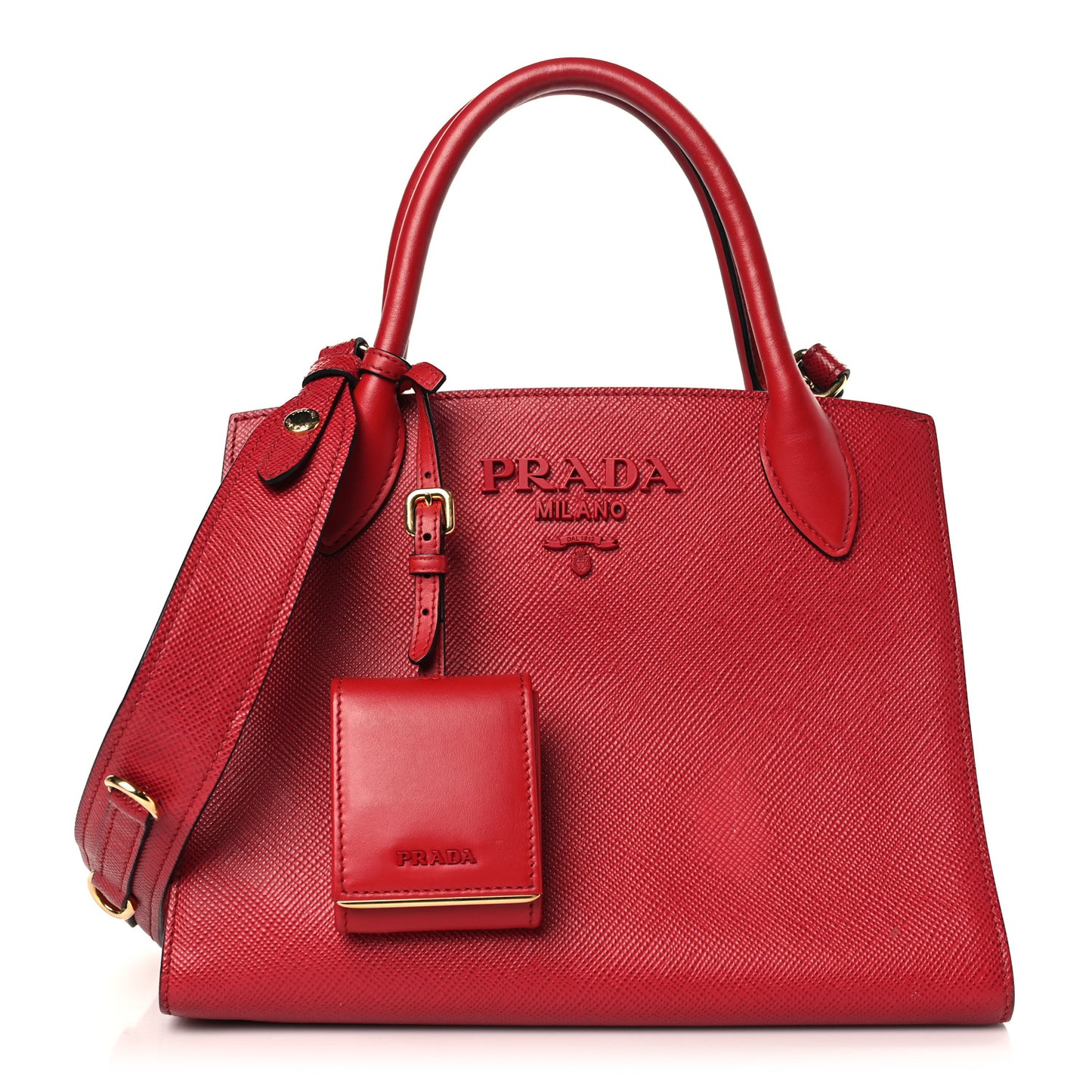 Saffiano Cuir Calfskin Small Monochrome Top Handle Tote Fuoco