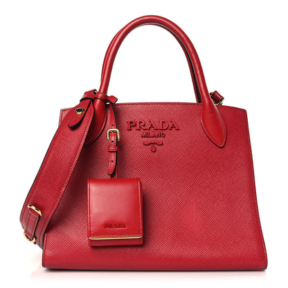 Prada Saffiano Cuir Calfskin Small Monochrome Top Handle Tote Fuoco 1 of 9
