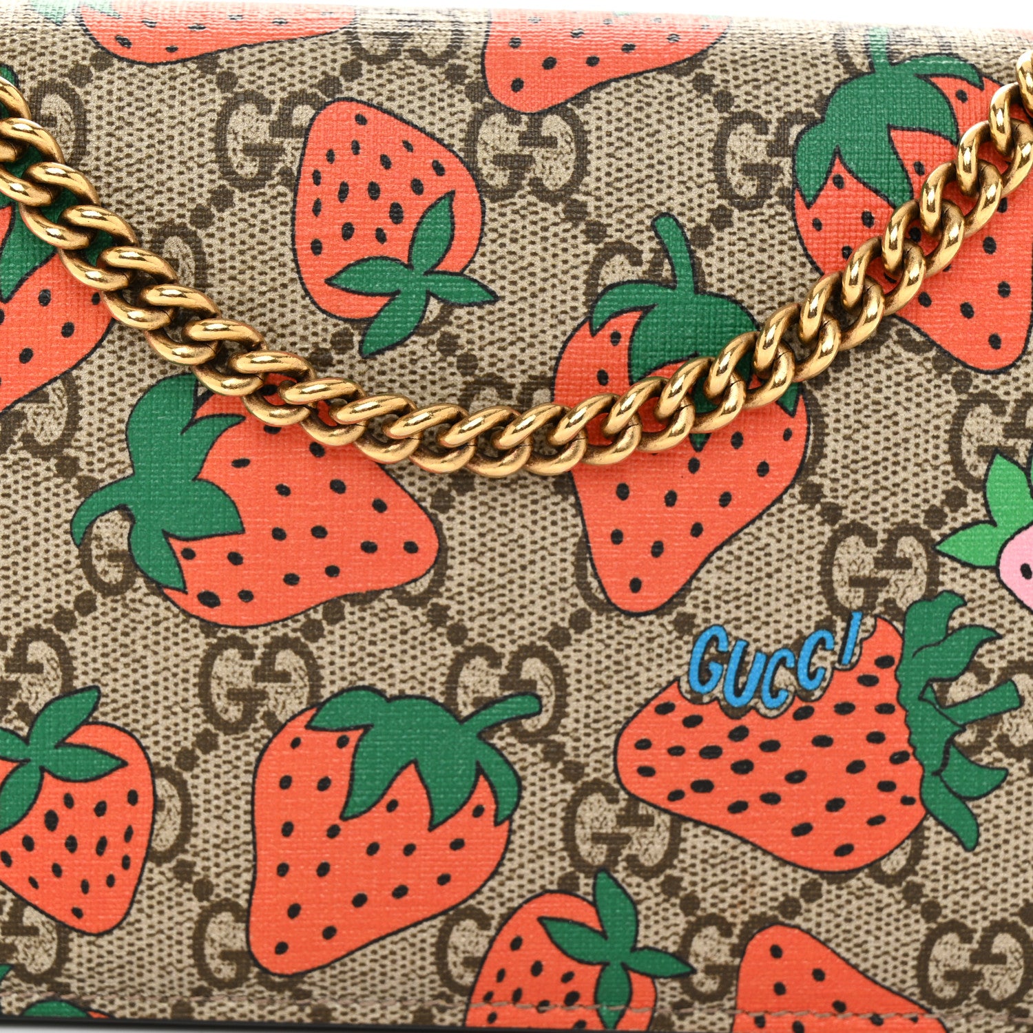 Gucci GG Supreme Monogram Strawberry Chain Wallet 7 of 13