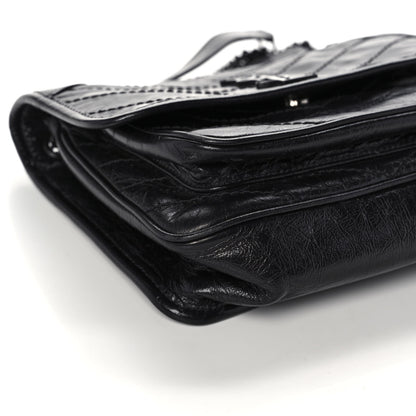 Saint Laurent Crinkled Calfskin Matelasse Monogram Baby Niki Chain Satchel Black 5 of 13