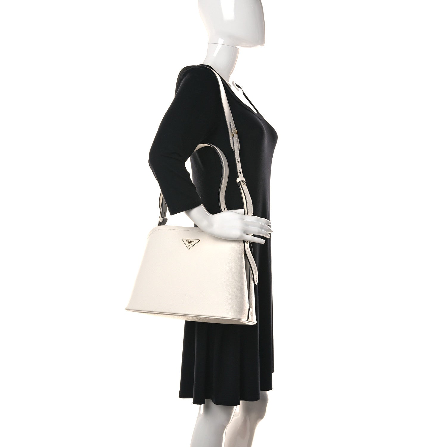 Prada Saffiano Cuir Medium Matinee Tote White Black 2 of 11