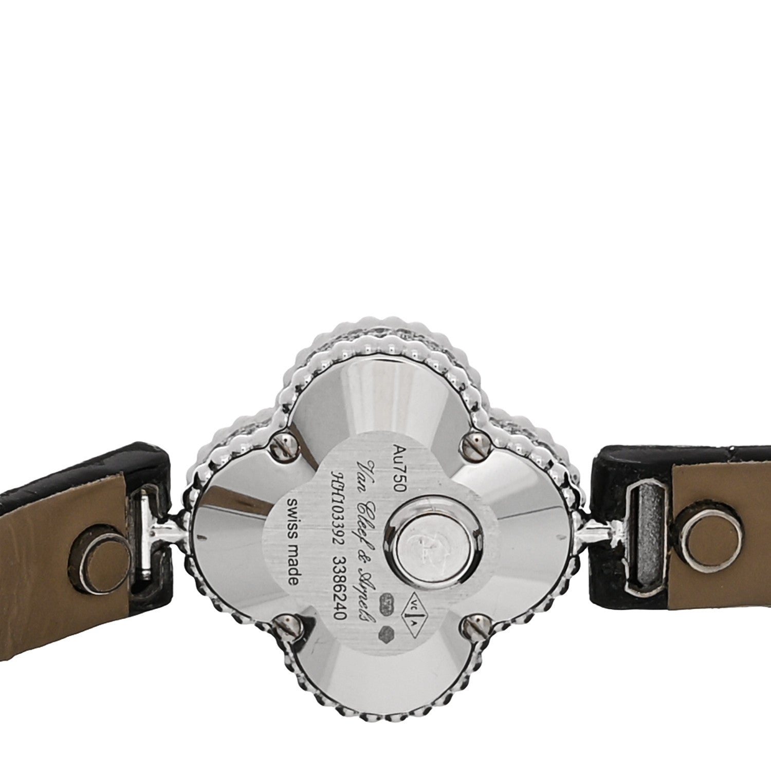 Van Cleef & Arpels 18K White Gold Alligator Diamond Bezel 23mm Sweet Alhambra Quartz Watch Black 4 of 5