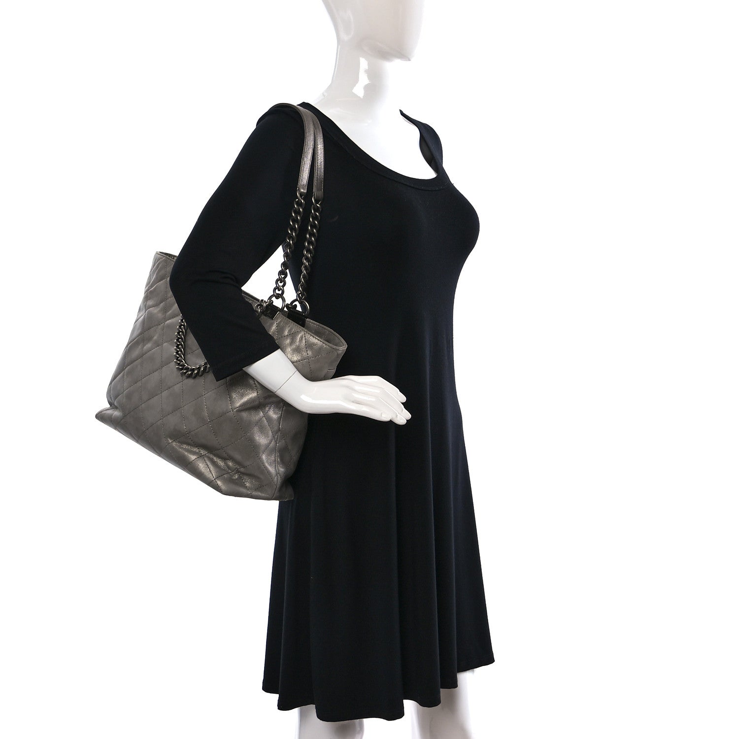 Chanel Metallic Calfskin Quilted Small Shopping In Chains Tote Silver 2 of 9