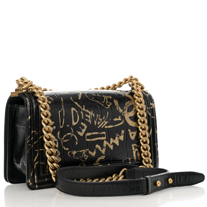Chanel Calfskin Crocodile Embossed Graffiti Cocodile Medium Boy Flap Black Gold 3 of 16