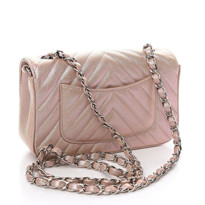 Chanel Iridescent Caviar Chevron Quilted Mini Rectangular Flap Light Gold 2 of 9