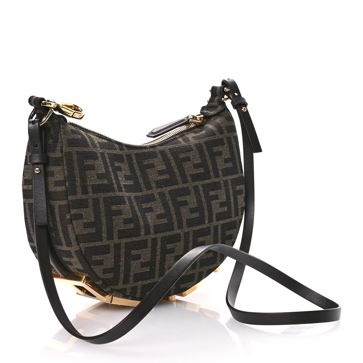 Fendi Fabric Jacquard Vitello Grace FF 1974 Mini Fendigraphy Hobo Bag Tobacco Moro Ebano 3 of 11