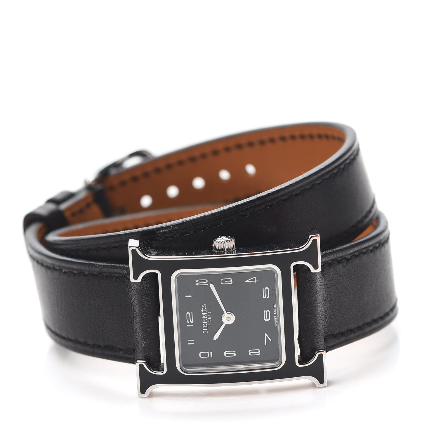 Stainless Steel Barenia Lacquer 21mm Heure H Hour Double Tour Quartz Watch Noir