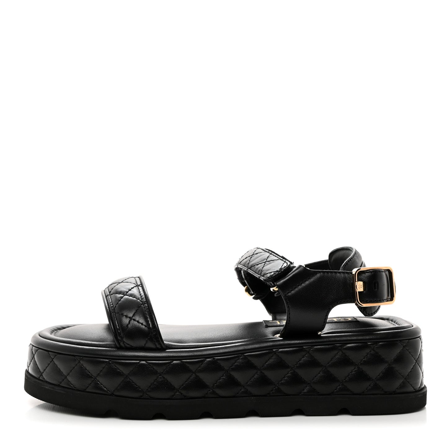 Lambskin Quilted Platform Sandals 39 Black