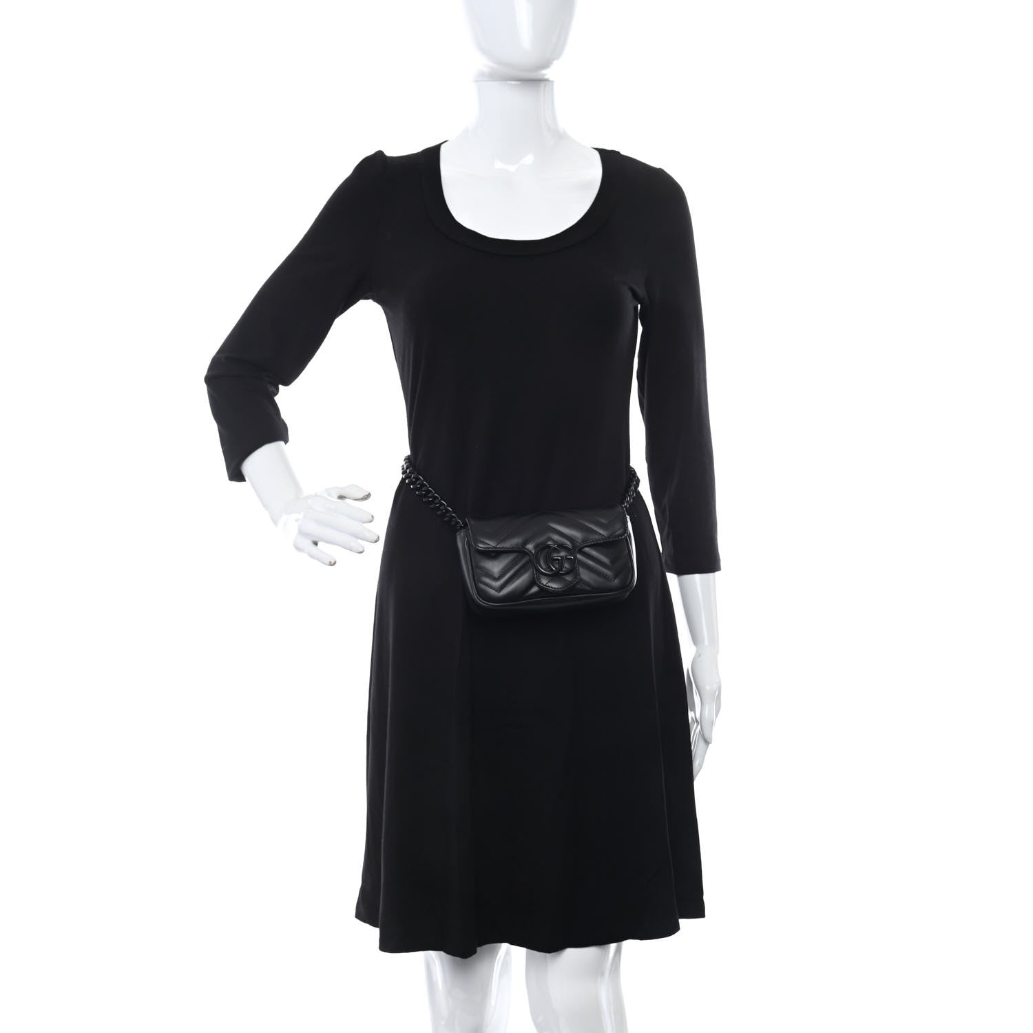 Gucci Calfskin Matelasse GG Marmont Belt Bag 85 34 Black 2 of 10