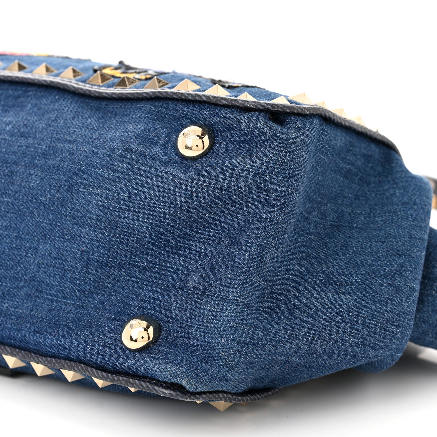 Valentino Garavani Denim Butterfly Embroidered Small Rockstud Tote Light Denim Multicolor 9 of 12
