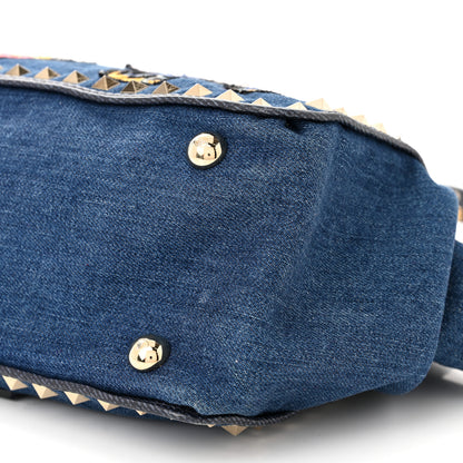 Valentino Garavani Denim Butterfly Embroidered Small Rockstud Tote Light Denim Multicolor 9 of 12