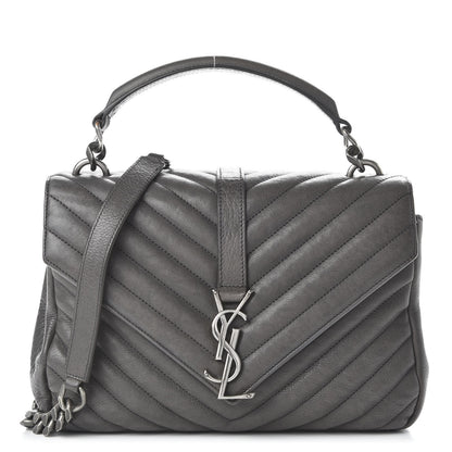 Saint Laurent Sheepskin Matelasse Chevron Monogram Medium College Bag Light Coal 1 of 10