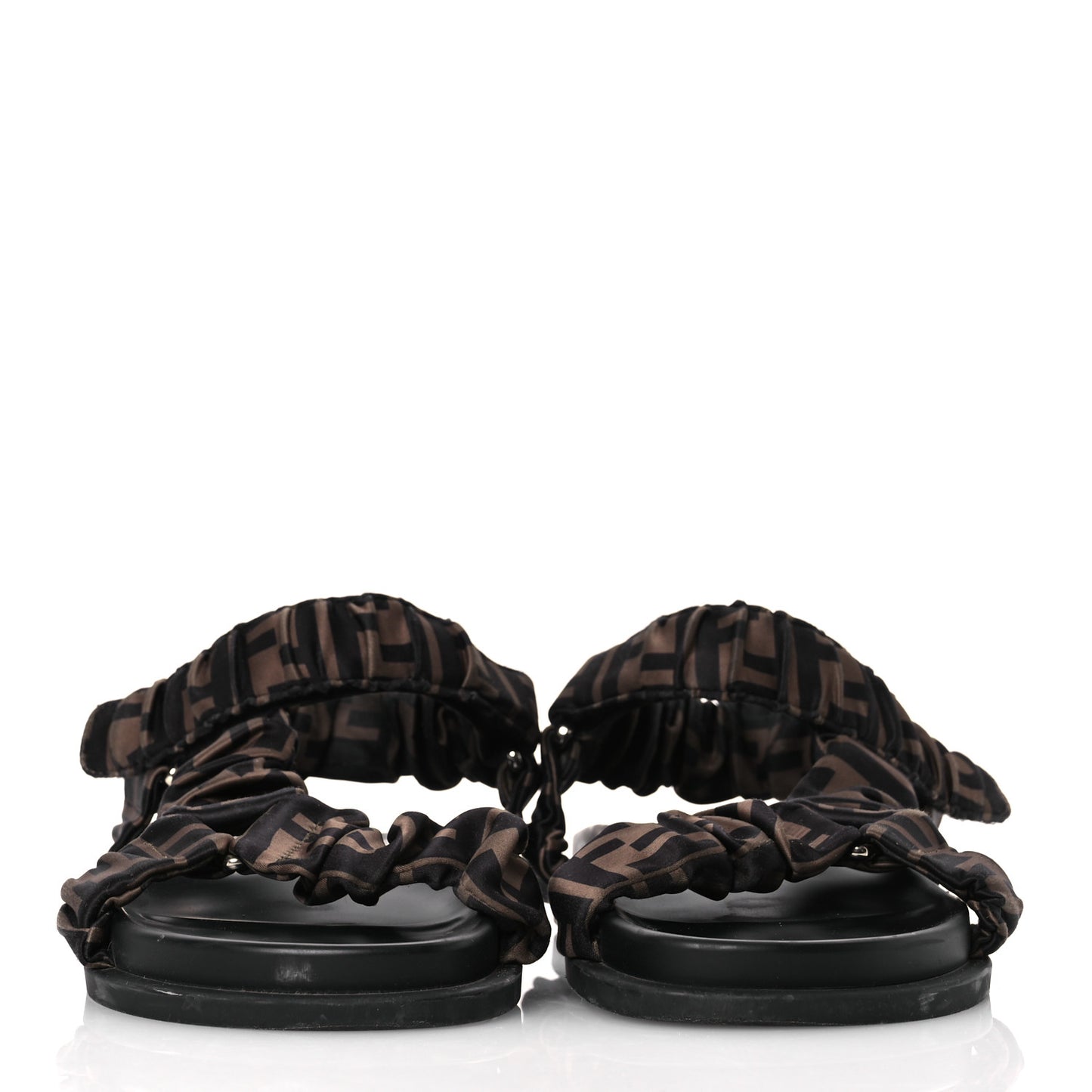 Satin FF Ruched Sandals 38 Tobacco Black